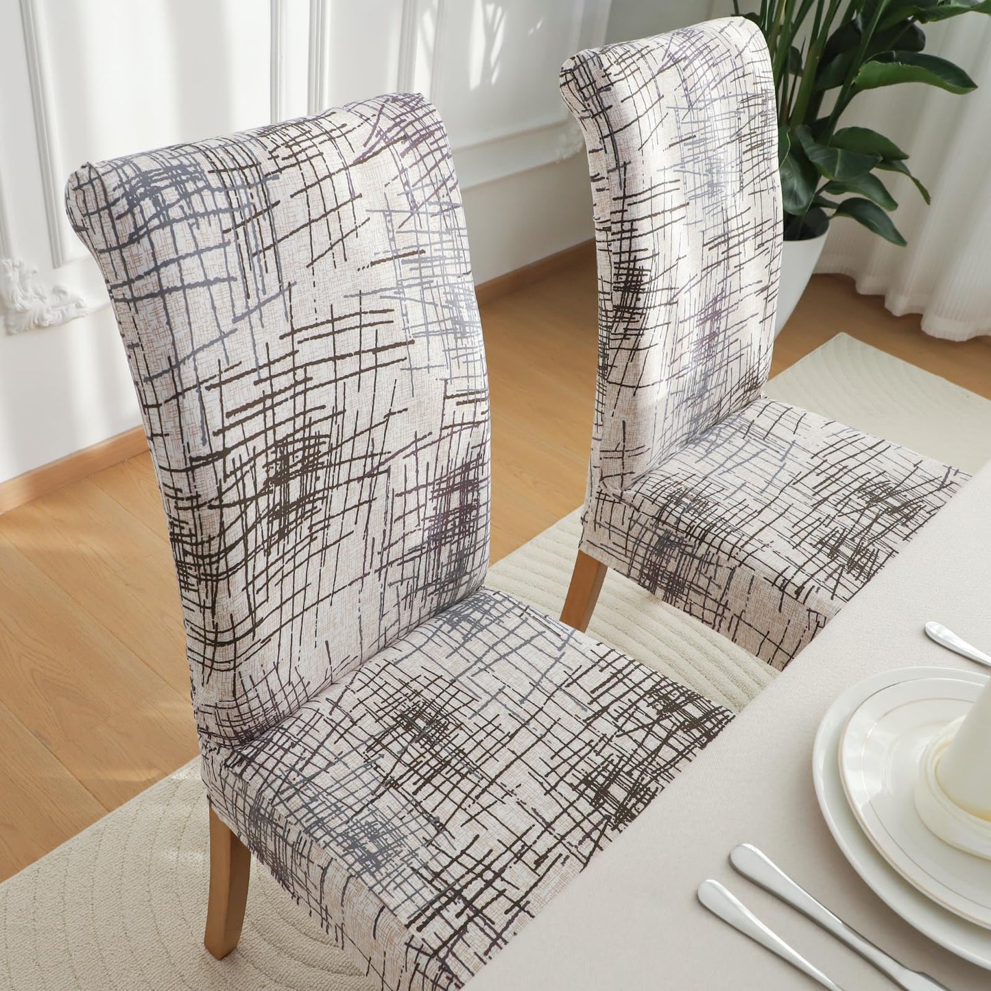 FORCHEER Dining Room Chair Covers for Dining Room Set of 4,Stretch Dining Chair Cover for Dining Room Kitchen Washable Removable(4Pack,Printed Geometric Pattern)