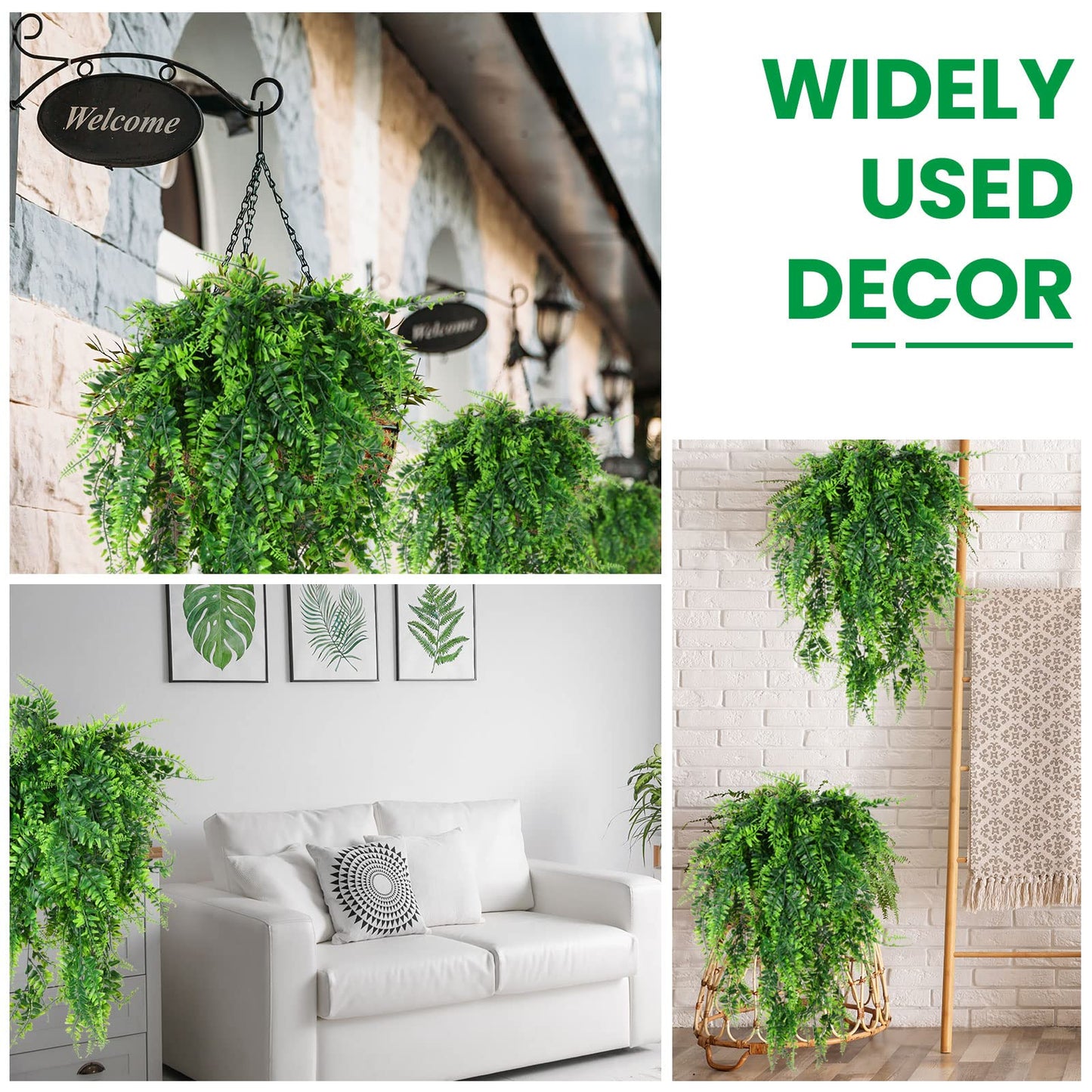 Geosar 12 Pcs Artificial Hanging Plants 32 Inch Hanging Boston Ferns Plastic Fake Plants for Wall Room Garden Wedding Garland Indoor Outdoor Decoration, No Basket