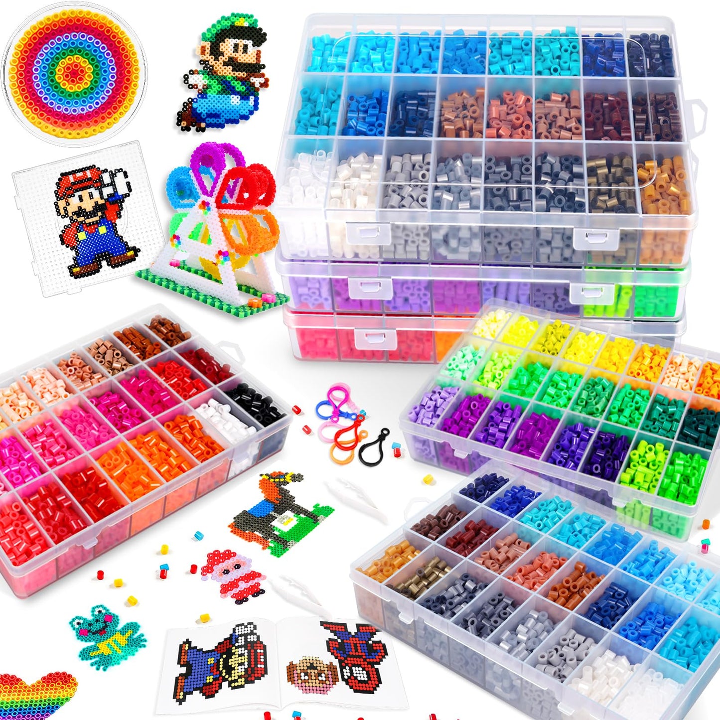 FUNZBO 5500 5mm Fuse Beads Kit - 24 Colors | 111 Patterns, Arts and Crafts for Girls and Boys, Kids Toys Set, Gifts for Kids, Teens and Adults Age 5+ Years Old