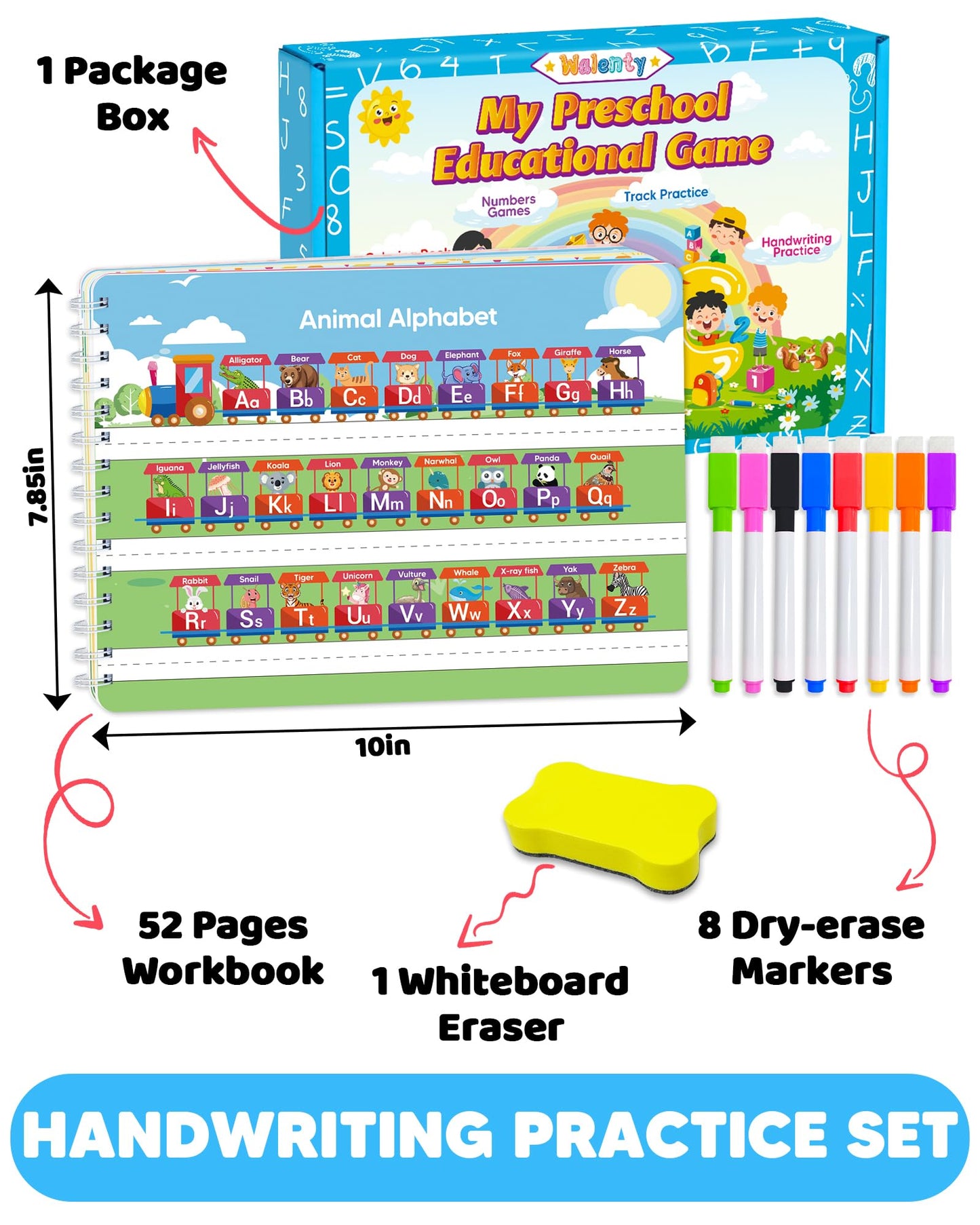 Walenty Preschool Learning Activities Kindergarten Workbooks, Toddler Busy Book Handwriting Practice Activity, Tracing Book for Kids 3-5, Montessori Educational Toys Gifts for 3 4 5 Year Old Boy Girl