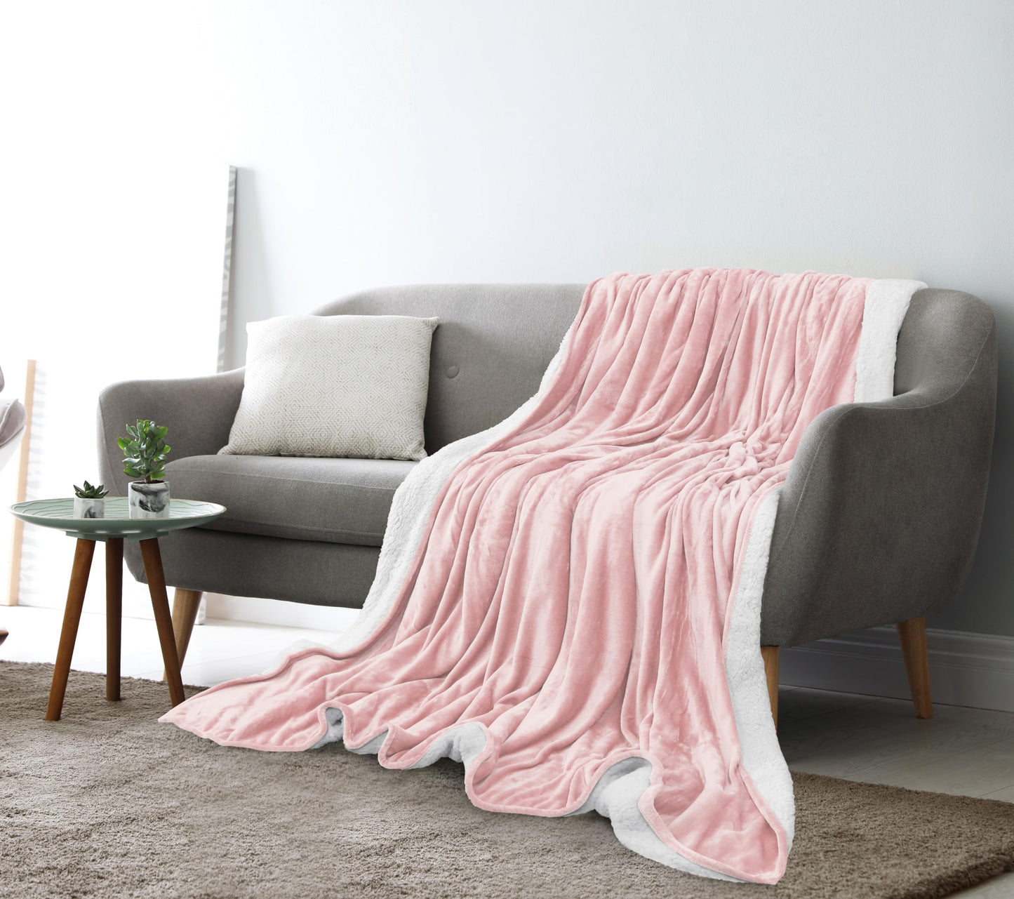 Utopia Bedding Sherpa Blanket Queen Size (Pink, 90x90 Inches) - Soft Lightweight Plush Fleece Reversible Blanket for Bed, Sofa, Couch, Camping and Travel