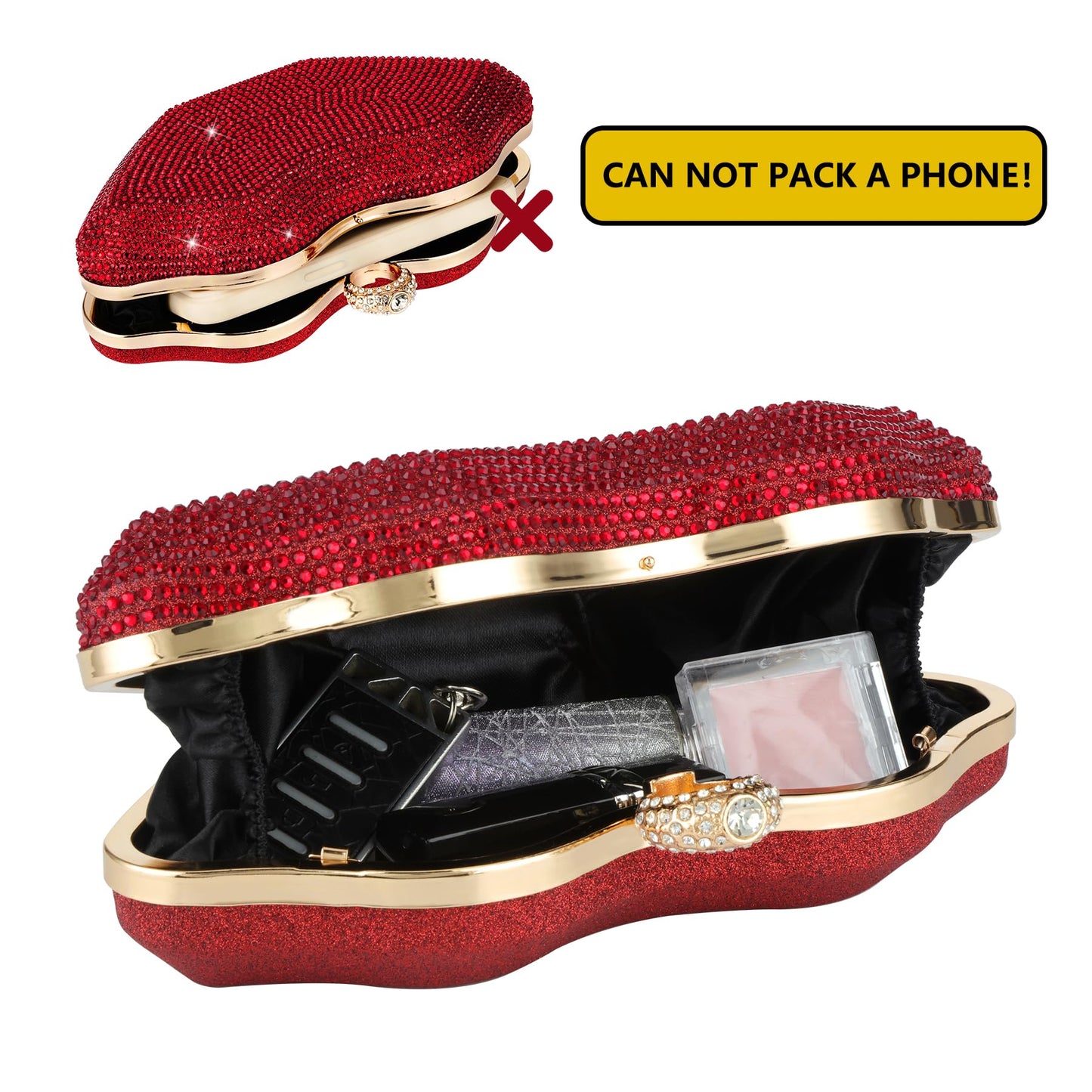 Gripit Rhinestone Small Red Clutch Purse Sparkly Evening Bag Glitter Wedding Party Prom Handbag for Women