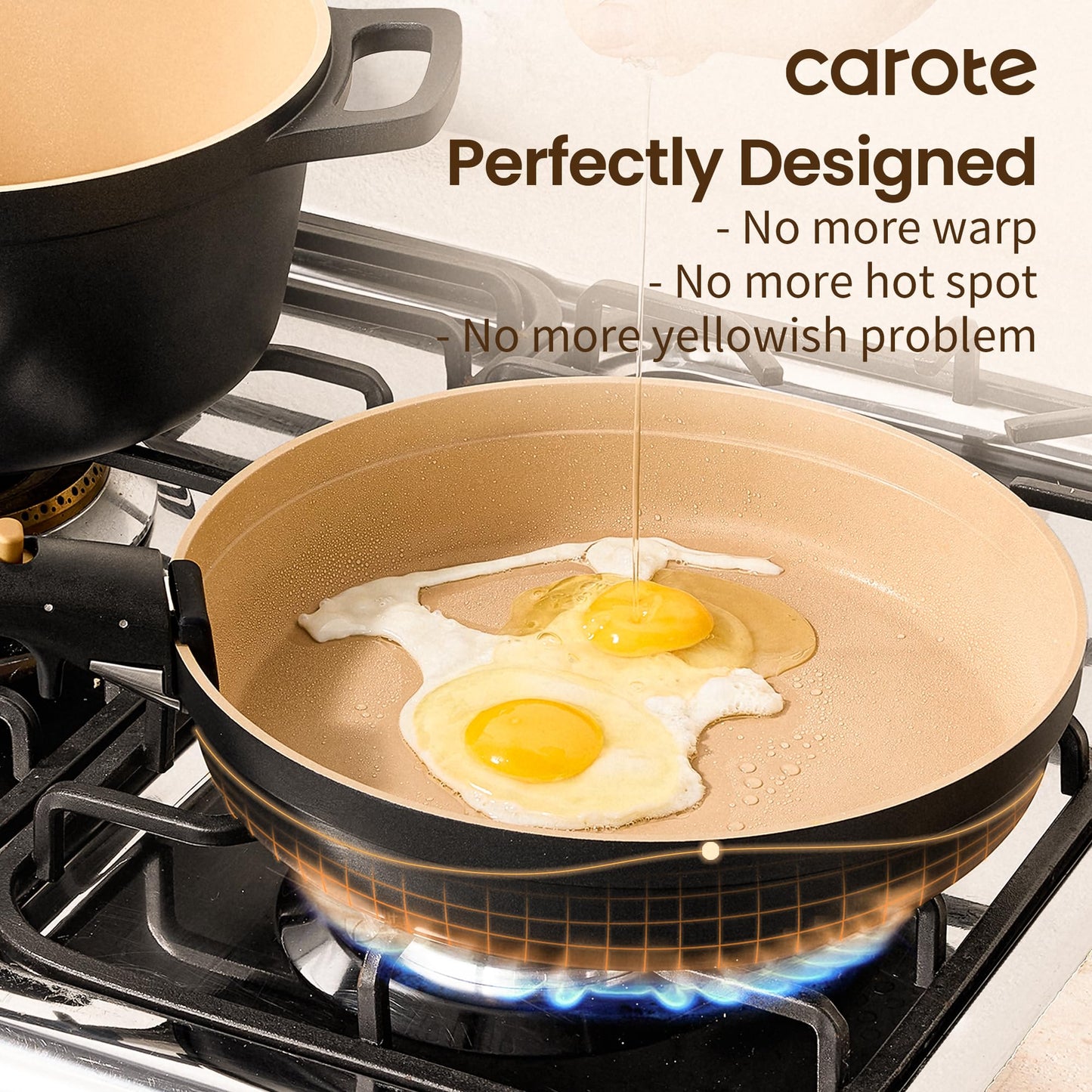 CAROTE 26pcs Pots and Pans Set Non Stick with Knives and Cutting Board,Detachable Handle Titanium Nonstick Cookware Set, Pot and Pan, Dishwasher/Oven Safe, RV/Camping, Induction Kitchen, Black/Yellow