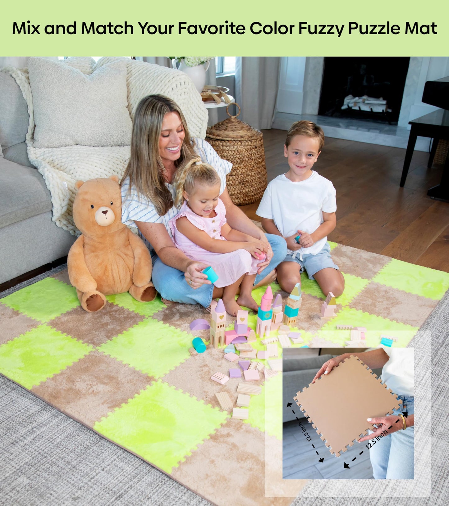 16 Piece Carpet Squares Puzzle Mat 49" x 49" Plush Interlocking Carpet Tiles, Foam Floor Tiles for Baby Play Mat - Kids Soft Play Floor Mats, Anti Slip Jigsaw Flooring Playmat Playroom Rug (Green)