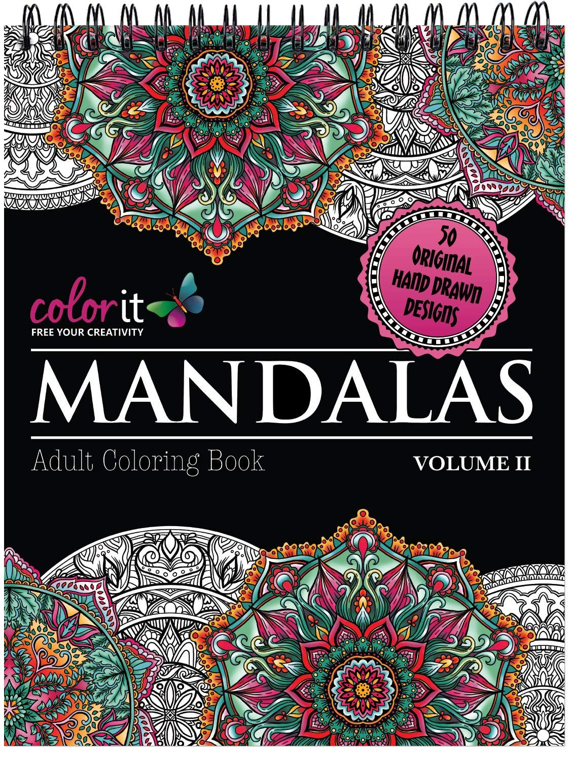 Mandalas II Adult Coloring Book - Features 50 Original Hand Drawn Designs Printed on Artist Quality Paper, Hardback Covers, Spiral Binding, Perforated Pages, Bonus Blotter