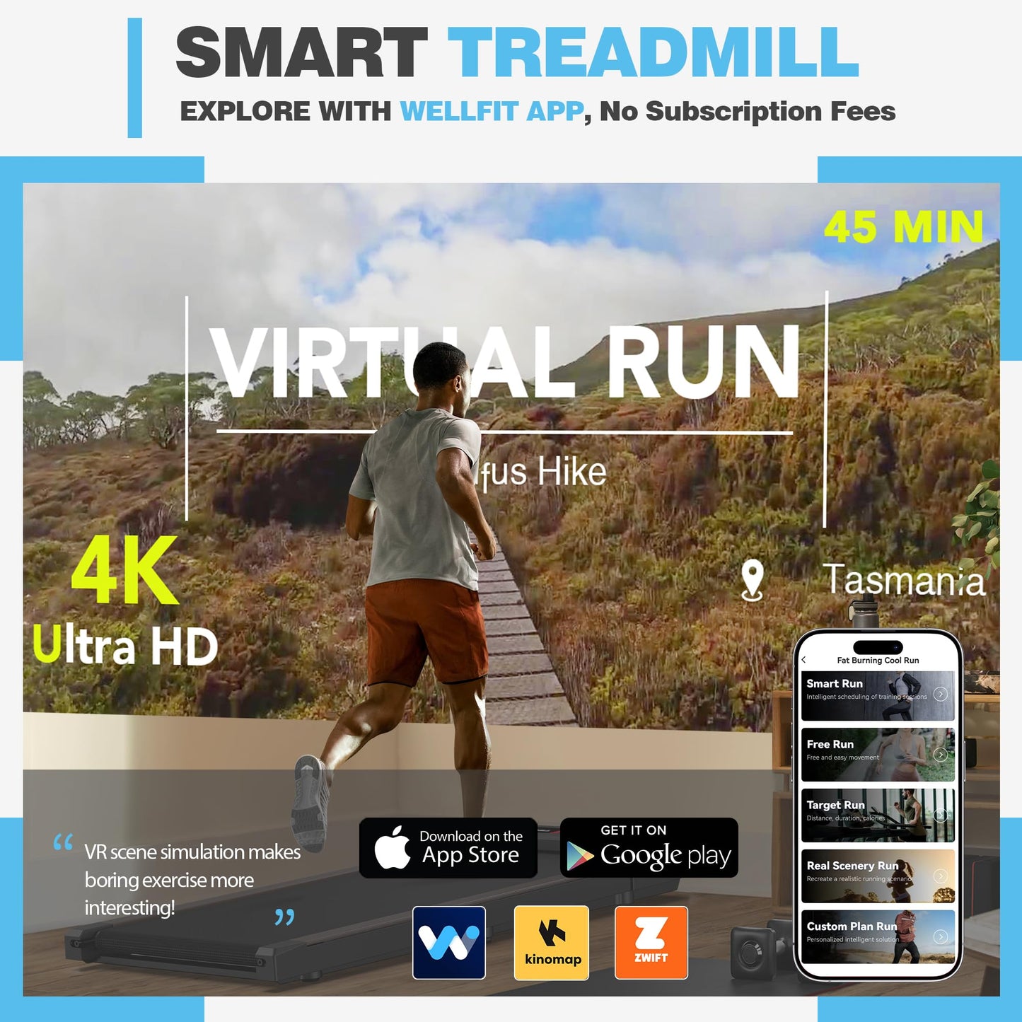 WELLFIT Walking Pad with 10% Incline,265 lbs Max Capacity,Quiet Standing Under Desk Walking Jogging Treadmills for Home,Works for APP/Voice Control/Remote Control