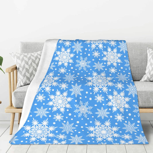 Perinsto Winter Snowflakes Blue Throw Blanket Ultra Soft Warm All Season Christmas Decorative Fleece Blankets for Bed Chair Car Sofa Couch Bedroom 50"X40"