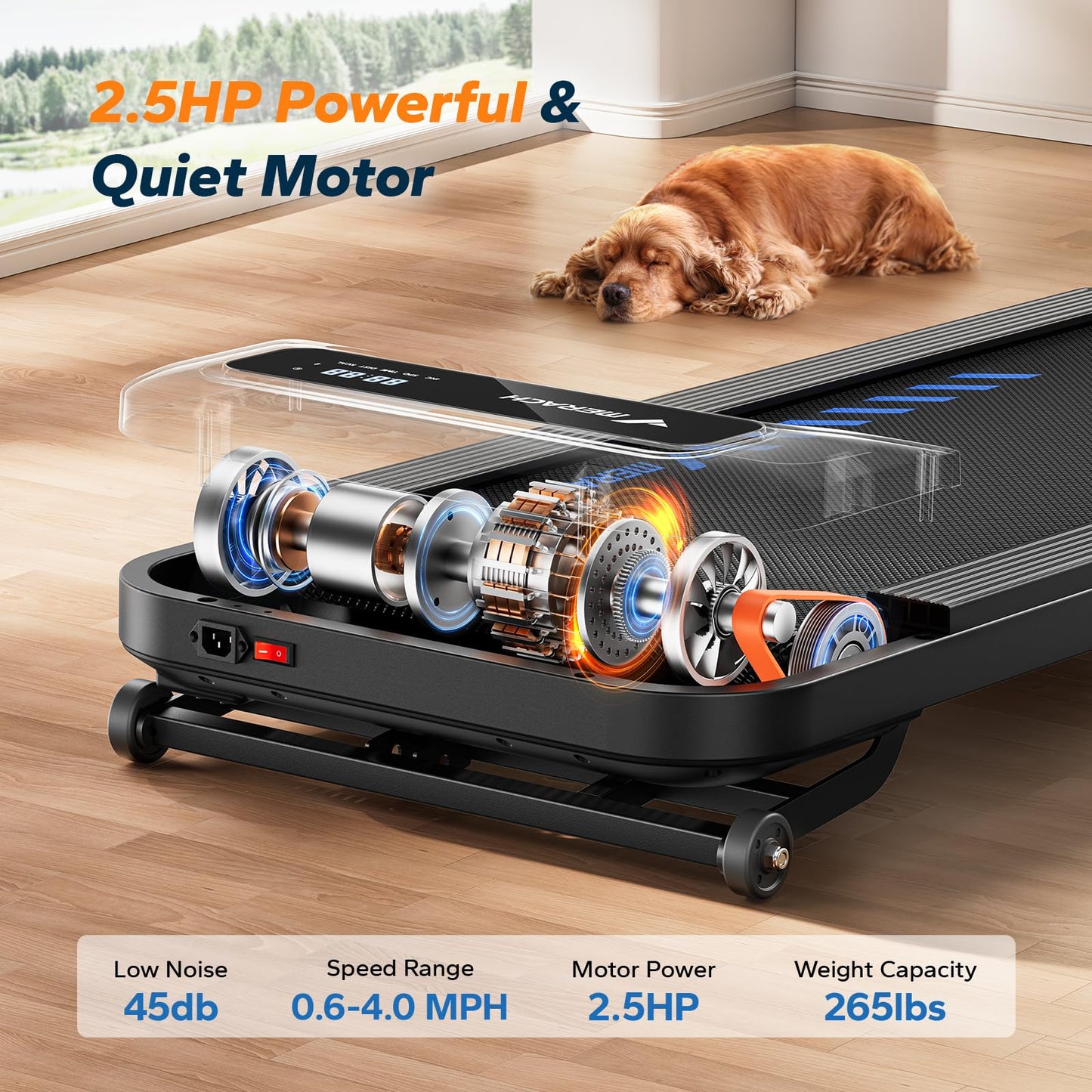 MERACH Walking Pad Treadmill with 9% Auto Incline, 2.5HP Quiet Under Desk Treadmills for Home & Office, Portable Small Treadmill with Magnetic Remote Control, APP, 3 Preset Programs