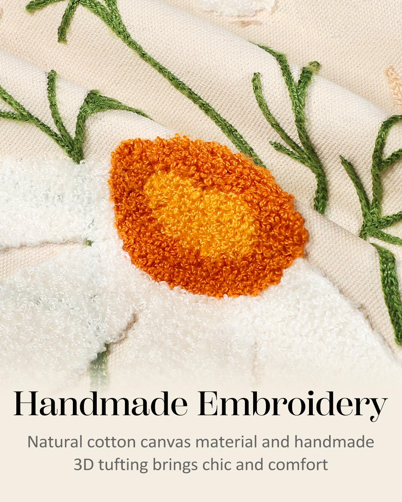 Kokaaee Embroidered Throw Pillow Cover - 18x18 Decorative Pillow Covers with Zipper for Couch Sofa Bedroom Aesthetic White Daisy Soft Cozy Cotton Pillowcase Covers with Patterned