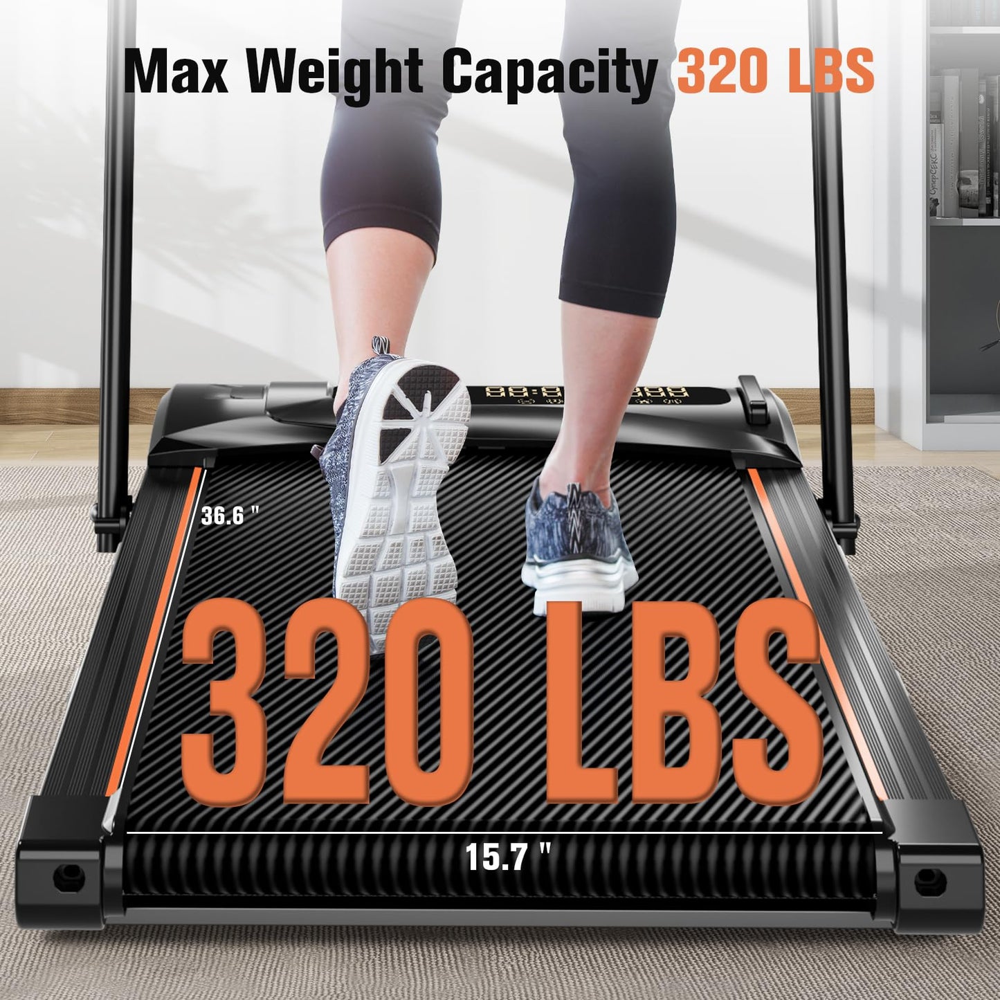 HONRISE Smart Walking Pad Treadmills for Home, Quiet Treadmill with Incline, Under Desk Foldable Treadmill, 320lbs Weight Capacity, Walking or Running for Home Office (Black/Orange)