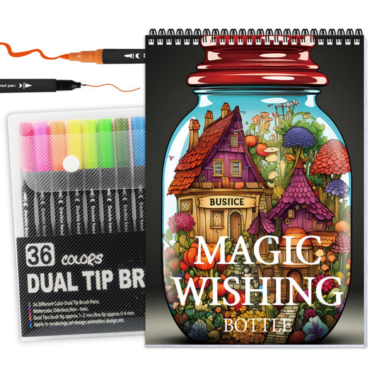 Adult Coloring Book for Women Relaxation, 36 Colors Dual-Tip Markers with Premium Pages Spiral Bound Mindfulness Coloring Books for Adults with 36 Colors Markers, Anxiety Relief Mindfulness Gifts