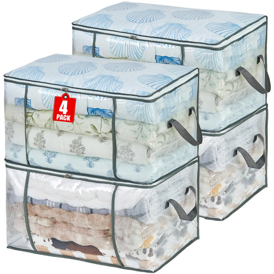 MKOKYD 80L Clear Large Storage Bag, Clothes Storage Containers for Organizing Closet, Bedroom, Underbed, Comforters, Clothing, Blankets, Pillow, Foldable Organizer with Sturdy Handle and Zippers (4)