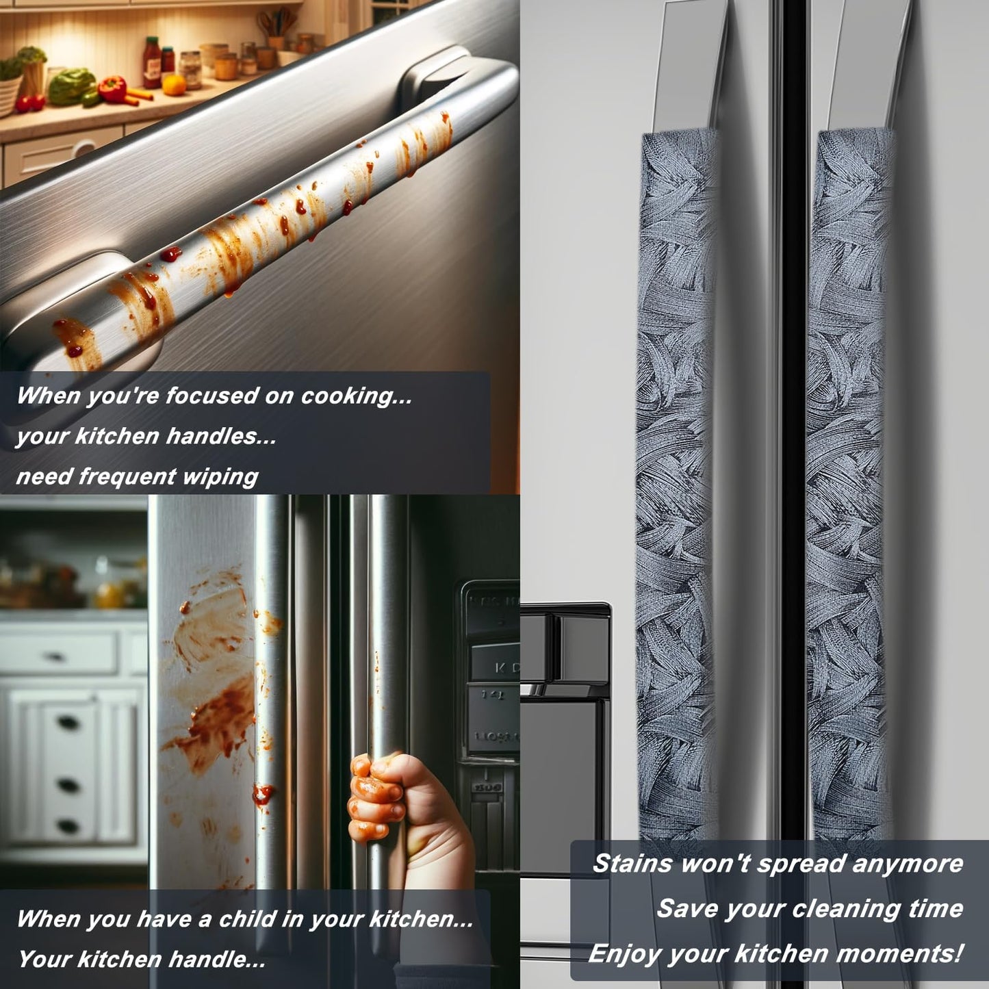 Volecy Set of 6 Refrigerator Door Handle Covers, Washable Velvet Fabric Appliance Handle for Fridge Microwave Stove Dishwasher Catch Stains Dust Fingerprint Prevent Ice hot Hand (Wind Grey)