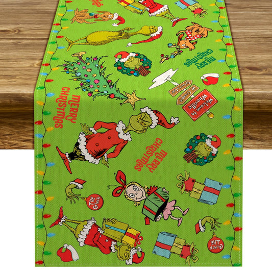 Merry Christmas Table Runner Christmas Xmas Winter Holiday Season Party Decorations Kitchen Fireplace Dining Room Home Decor (Green, 13" x 72")