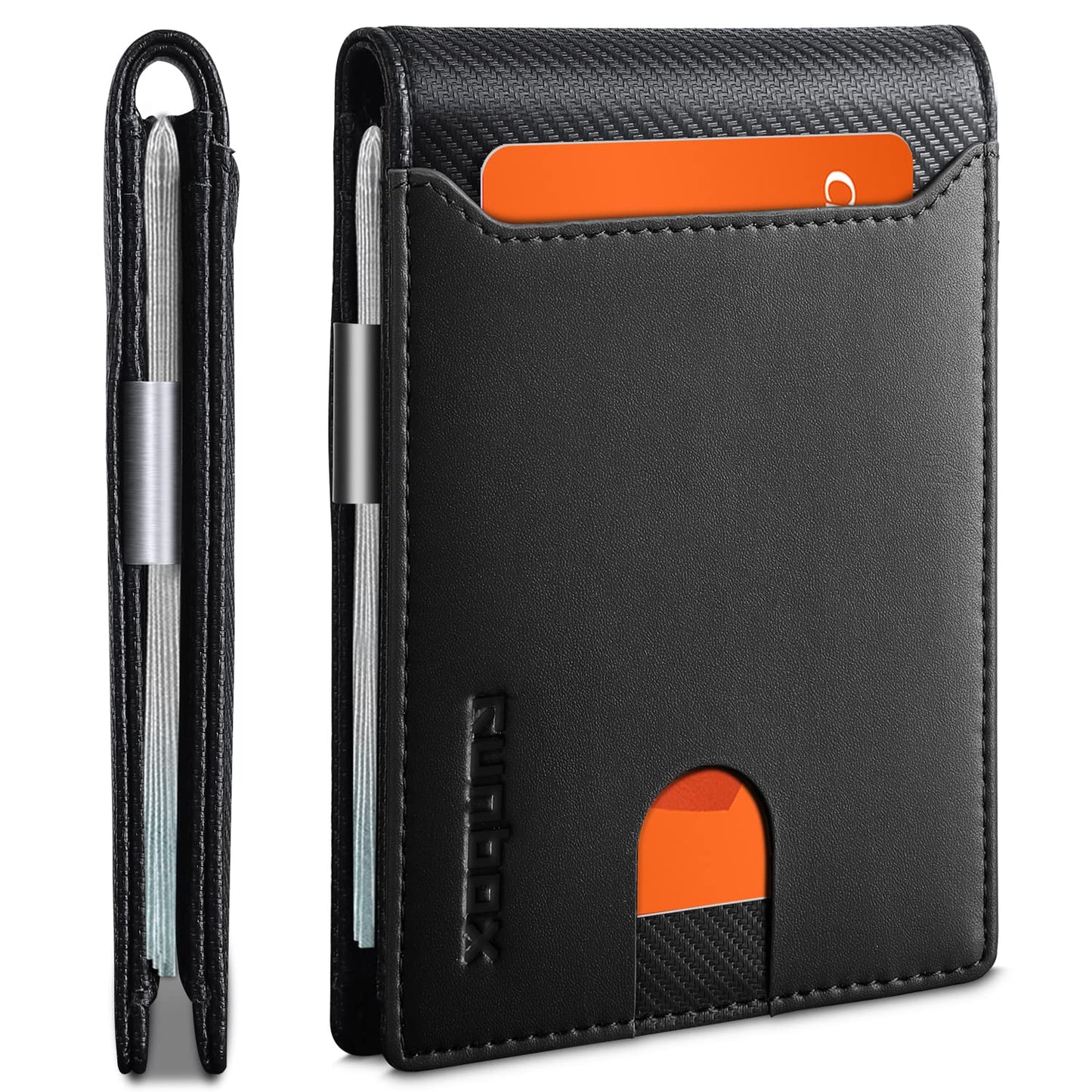 RUNBOX Slim Wallets for Men - Leather Money Clip Mens Wallet - RFID Blocking Front Pocket Bifold Wallet - Thin Credit Card Holder with Gift Box