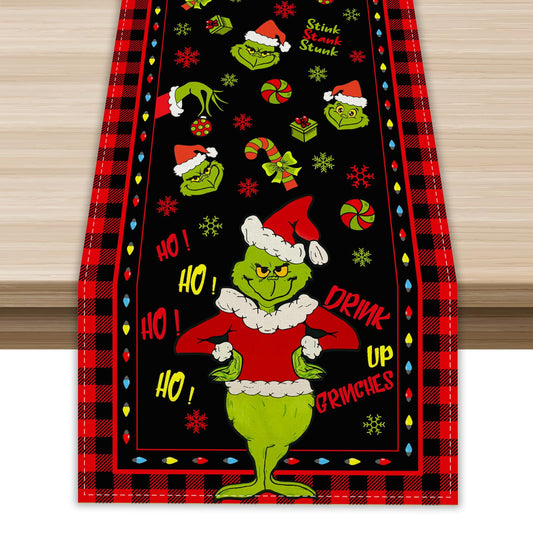 Linen Red Christmas Table Runner Merry Christmas Tablecloth Christmas Xmas Buffalo Plaid Check Winter Holiday Home Kitchen Dining Room 13x72 Inch