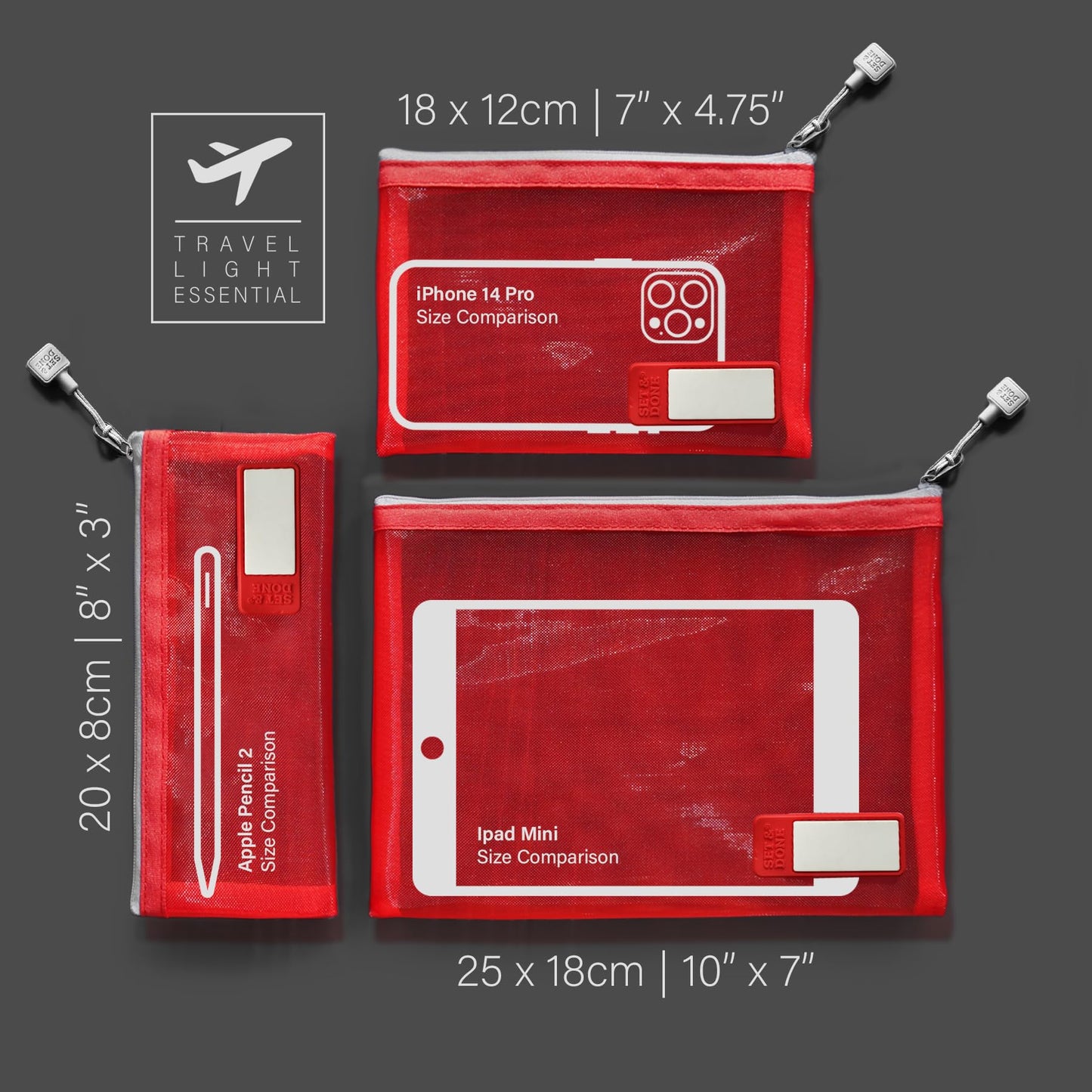 Pack of 3 Nylon Zipper Mesh Pouch Set with Name Tab - Premium Travel Organizers - Mesh Bags for Ultimate Organization - Ideal for Diaper Bag and Makeup Storage - Espresso Brown.