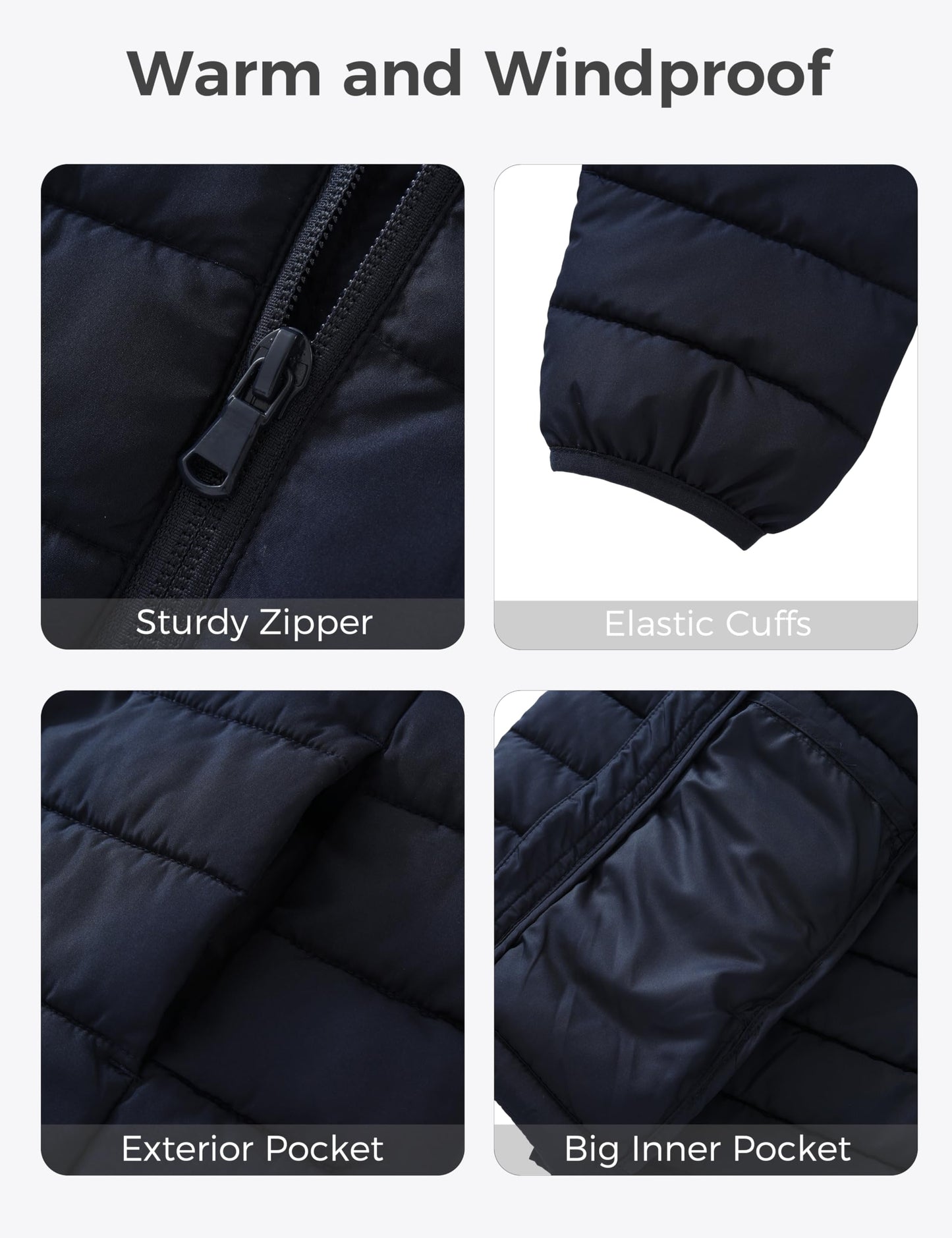 wantdo Boy's Light Winter Jacket Packable Puffer Jacket Warm Outerwear Navy 6-7