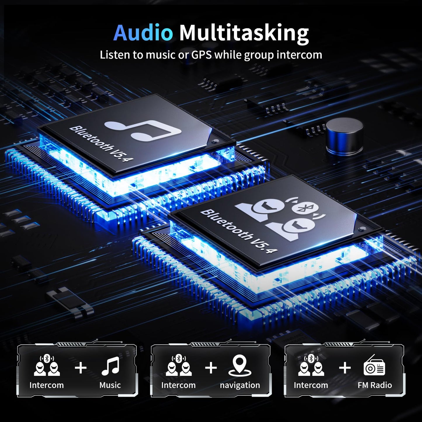 Fodsports FX7 10 Riders Mesh Motorcycle Bluetooth Headset, Dual Chips V5.4 Helmet Bluetooth Headset with Audio Multitasking, Music Share, Motorcycle Intercom with CVC & ENC Noise Reduction, FM, 2 Pack