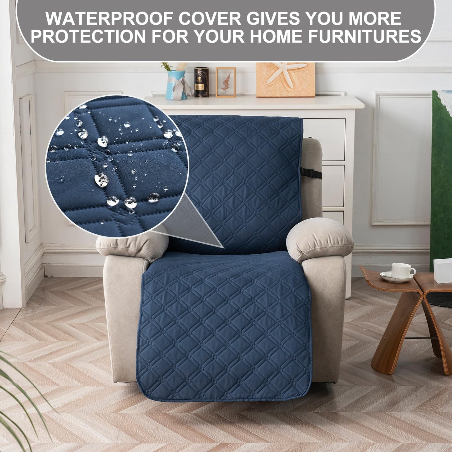 YUEANG Recliner Chair Covers Waterproof 100% Recliner Cover Chair Covers for Recliners Non-Slip Pet Protector Furniture Covers Recliner Sofa Cover for Kid Dog, Navy Blue