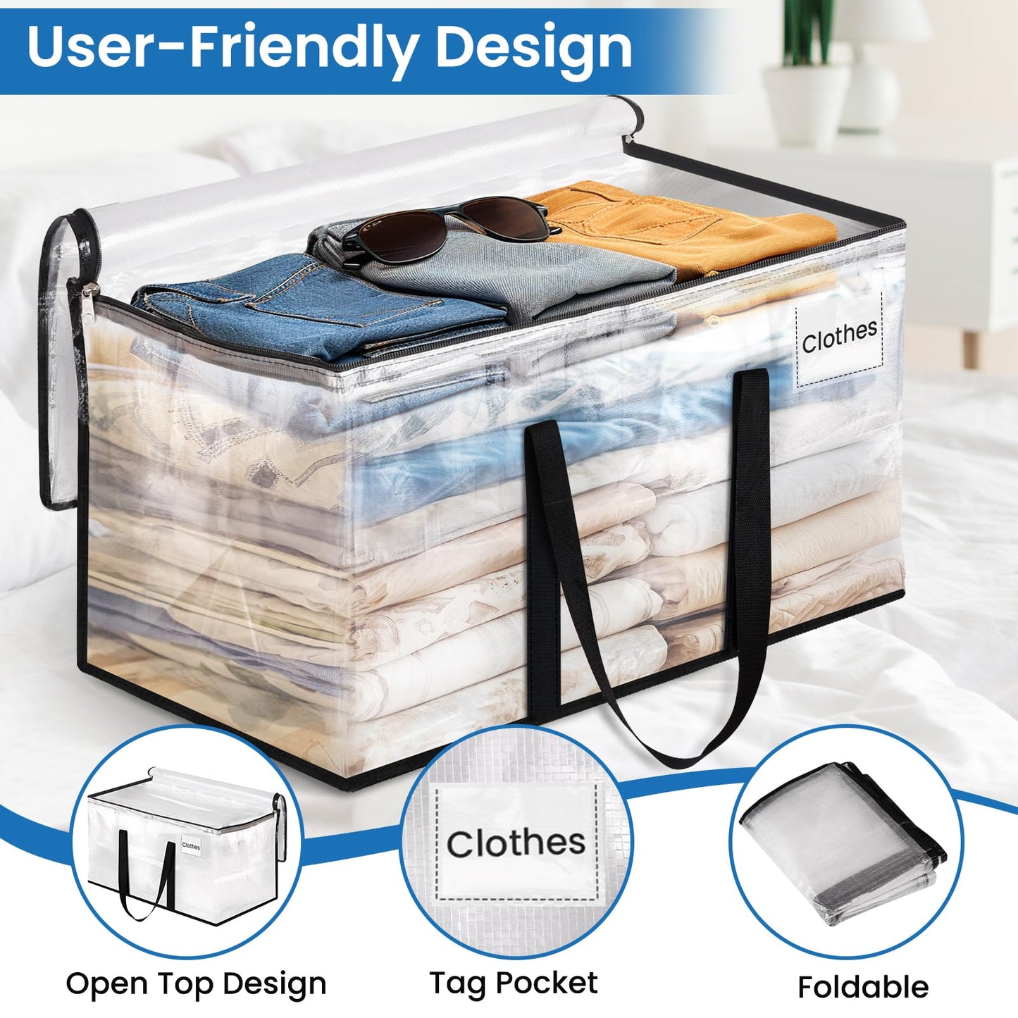 RoomHacks Clear Moving Bags Heavy Duty Extra Large, Moving Supplies with Reinforced Handle and Double Zipper, Storage Totes for Moving Essential, Packing Bags Alternative to Moving Box(6 Packs, Clear)