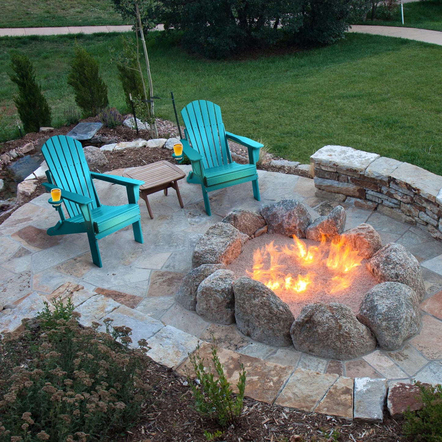 FUNBERRY Folding Adirondack Chair Set of 2, All Weather HDPE Fire Pit Chairs with Cup Holder for Outdoor