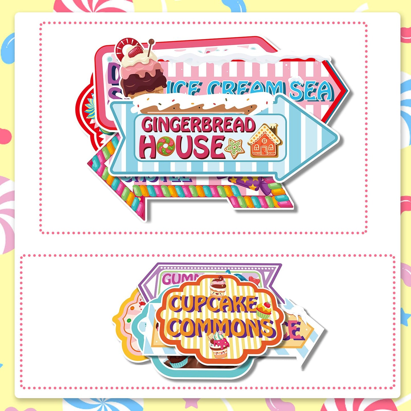 KALEFO Candyland Party Decorations Candy Land Sign Welcome Birthday Decor Directional Street Arrow Signs for Kids Sweet Theme Supplies(10 Pcs)