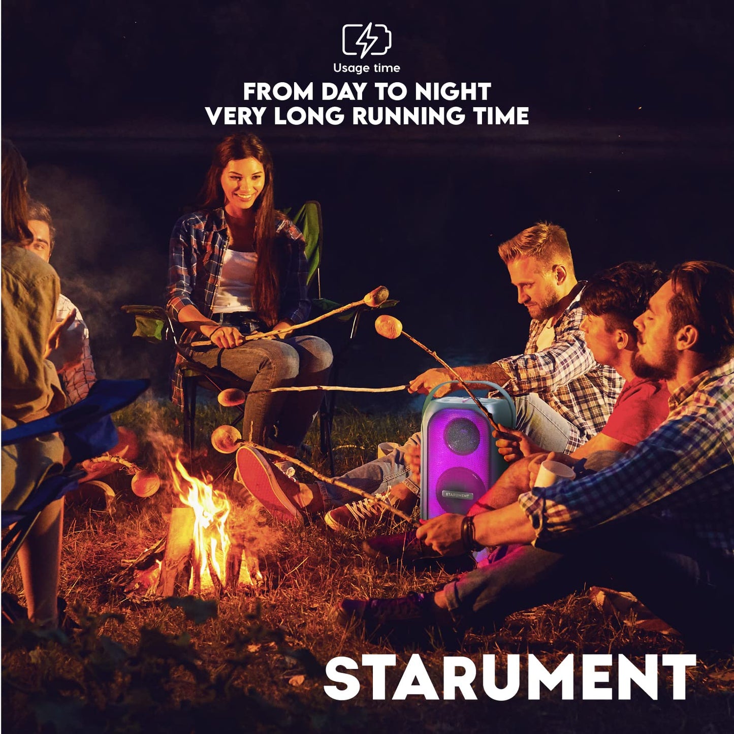 Starument MS-PB55 Party Speaker - Wireless Portable Speaker with Loud HiFi Sound, LED Lights, Cool Unique Design - IPX5 Waterproof, Rechargeable 3600mAh Battery - Compact Home & Outdoor Travel Speaker