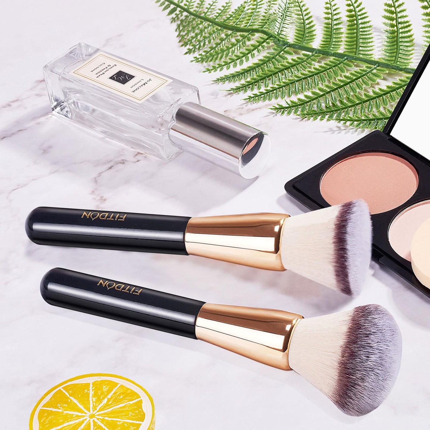 FITDON Foundation Brush and Powder Brush, 2PCS Professional Flat Top Kabuki Makeup Brush Bronzer Blush Brushes for Liquid, Cream and Powder