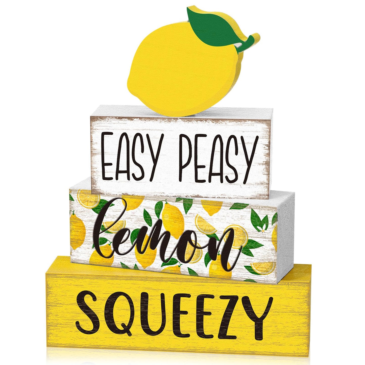 Yousoontic 4 Pcs Summer Lemon Table Decor Easy Peasy Lemon Squeezy Wooden Block Signs Farmhouse Tiered Tray Decor Rustic Table Centerpieces Summer Decorations for Home Desk Shelf Mantle Office