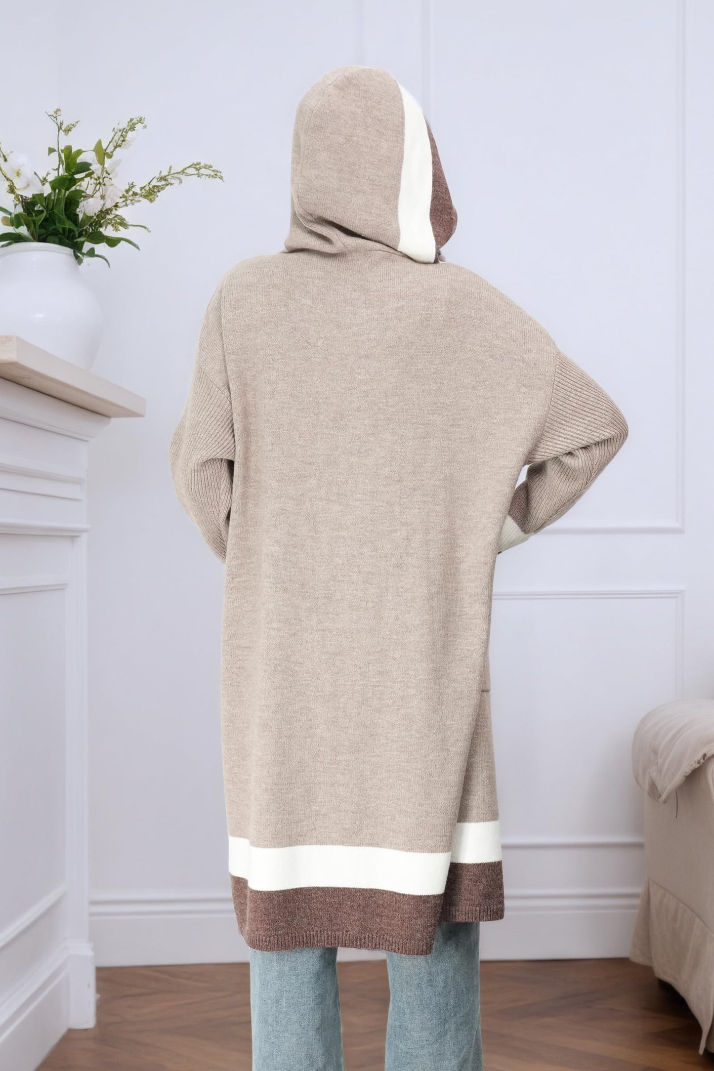 Long Sweaters for Women - Lightweight Hooded Cardigan with Batwing Sleeves, Oversized Knit Coatigan for Fall and Winter 2025 Khaki