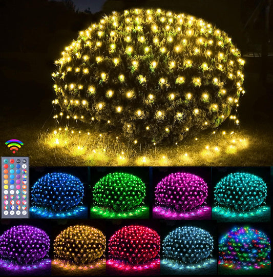 OYCBUZO 204 LED Net Lights, 9.8ft x 6.6ft Color Changing Christmas Mesh String Lights, Connectable Fairy Lights Waterproof Outdoor Christmas Decorations for Tree Bushes Holiday Party Garden