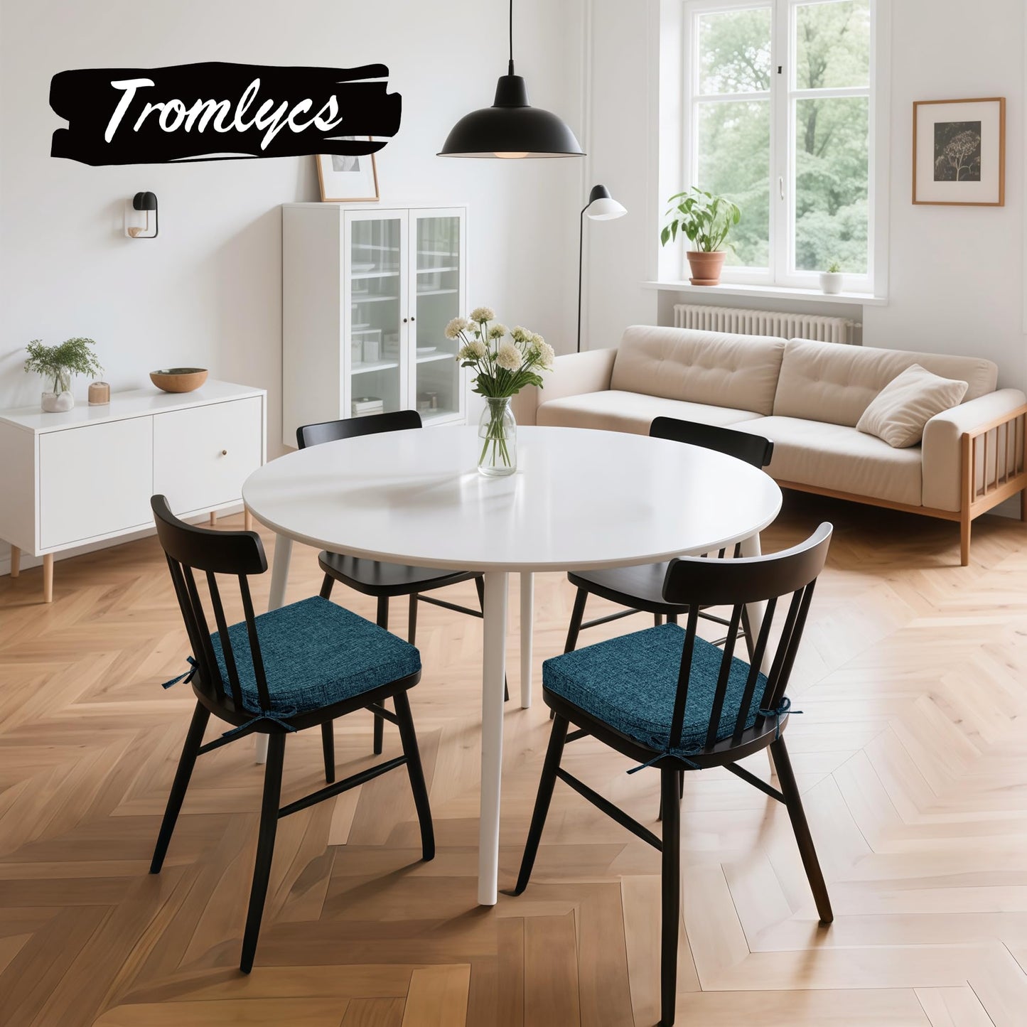 Tromlycs Chair Cushions for Dining Chairs Set of 4 with Ties Chair Seat Pads for Kitchen and Indoor Dining Chairs Non Slip 16"x16.5"x2", Blue