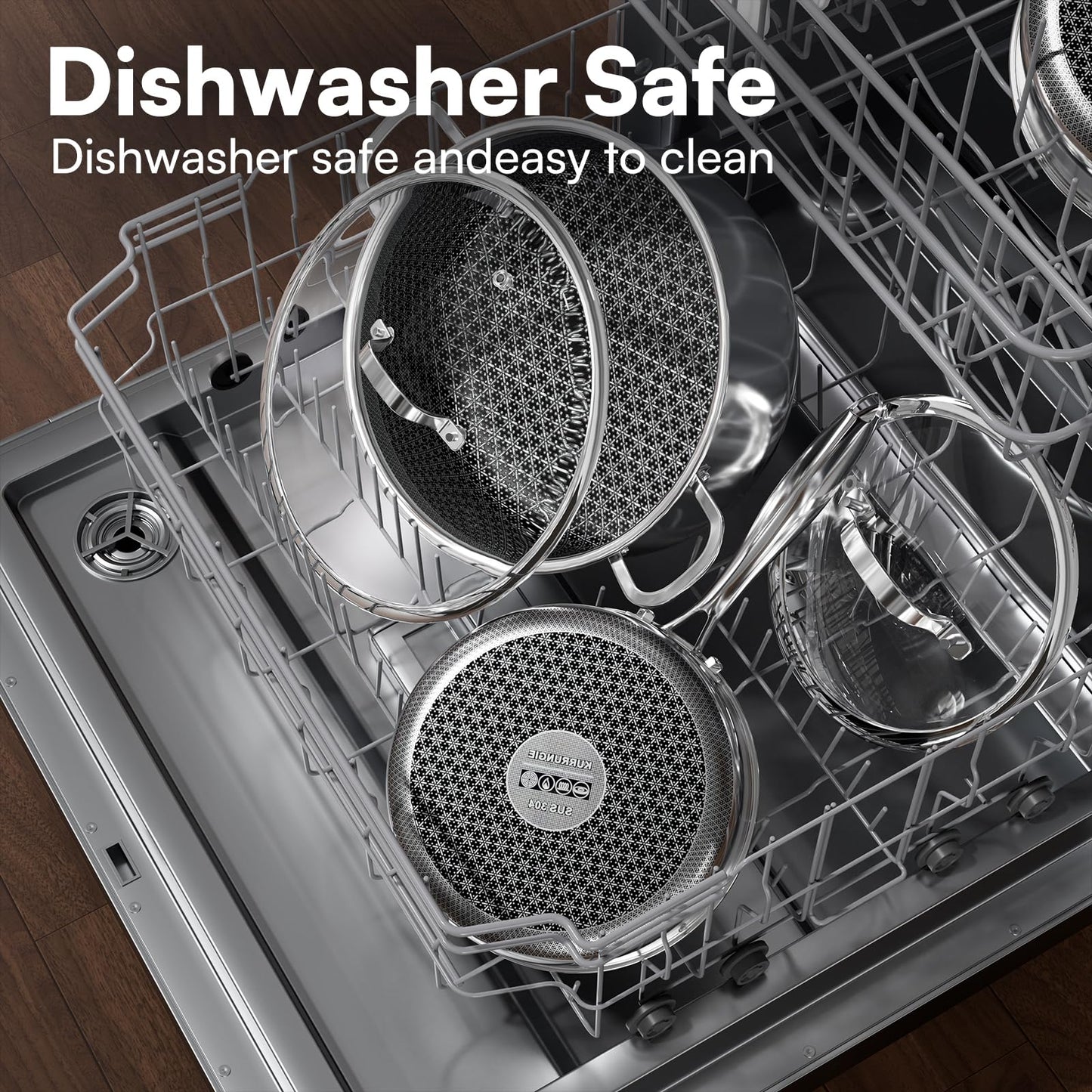 KURRUNGIE Stainless Steel Cookware Set, 15 Pcs Hybrid Pots and Pans Set Non Stick, Kitchen Frying Pans, Saucepans & Stock Pot with Glass Lid, Dishwasher-Safe, Induction Compatible, Non-Toxic