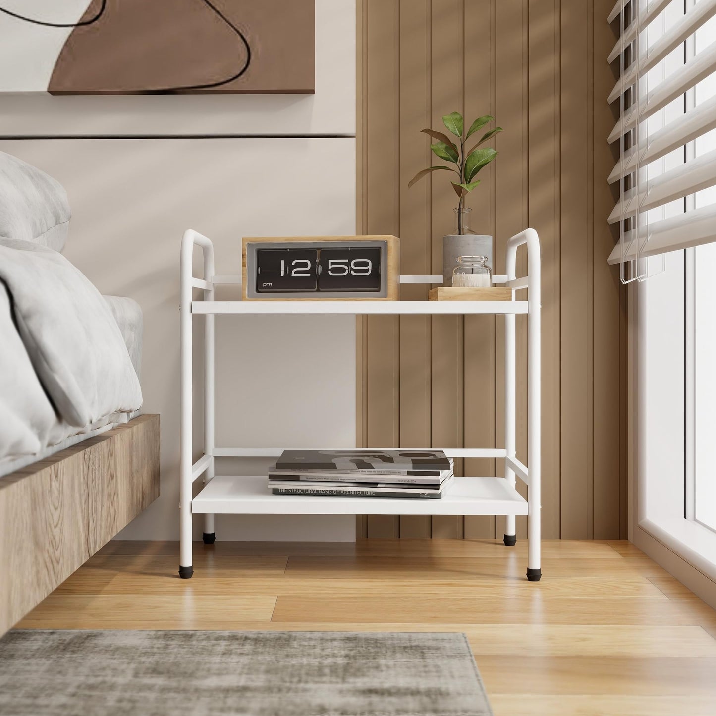 HDANI 2 Tier Under Desk Printer Stand with Storage,Microwave Storage Rack,Metal Rolling Printer Cart with Wheels for Home Office,Utility Storage Cart and Stand,White