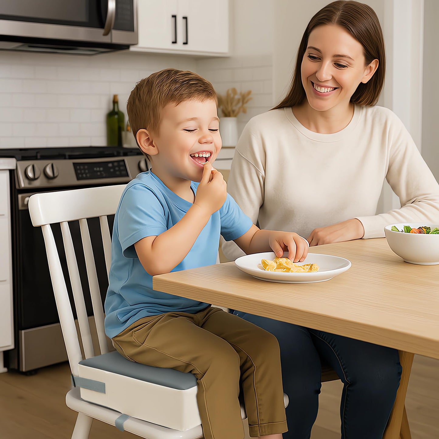 Eiury Toddler Dining Table Booster seat, PU Washable Waterproof Double seat Belt Non-Slip Bottom Booster seat for Dining Toddler, Portable Travel Increase Cushion