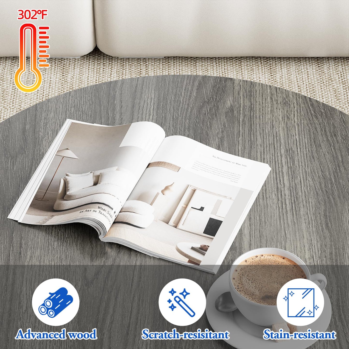 VILAWLENCE Nesting Coffee Table Set of 2, Modern Round Side Table End Tables for Living Room Bedroom Balcony,Grey Wooden Stacking Accent Coffee Tables with Metal Frame