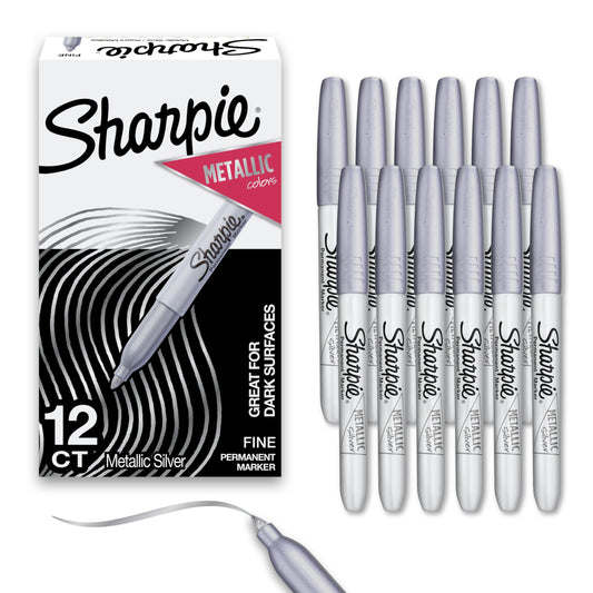 Sharpie Metallic Permanent Markers Fine Tip Marker Set Perfect Markers For Black Paper Or Dark Surfaces Art Poster Silver 12 Count