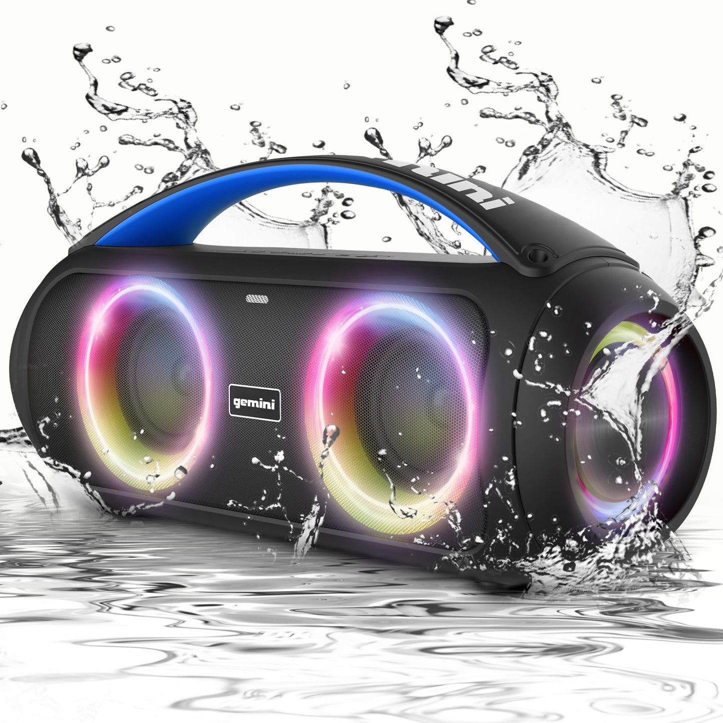 Gemini Portable Bluetooth Boombox Speaker with Deep Bass, LED Party Lights, FM Radio, USB, Mic Input & 7-Hour Battery – Rechargeable Wireless Speaker for Travel, Gym, or Home Use (GGO-230L)