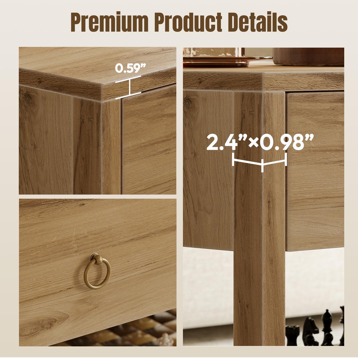 Dowinx Boho Coffee Table with Storage, 42" Wood Coffee Table for Living Room, 2 Storage Drawers and Open Rattan Shelf, Rectangular Living Room Coffee Tables Oak