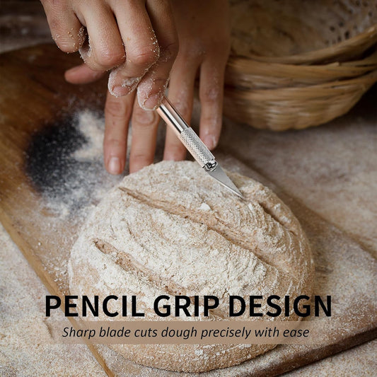 Premium Bread Lame - Sourdough Scoring Tool Kit with 11 Blades, Safety Cover, 2 Finger Sleeves, Pattern String - Stainless Steel Dough Scorer Knife for Artisan Bread Baking