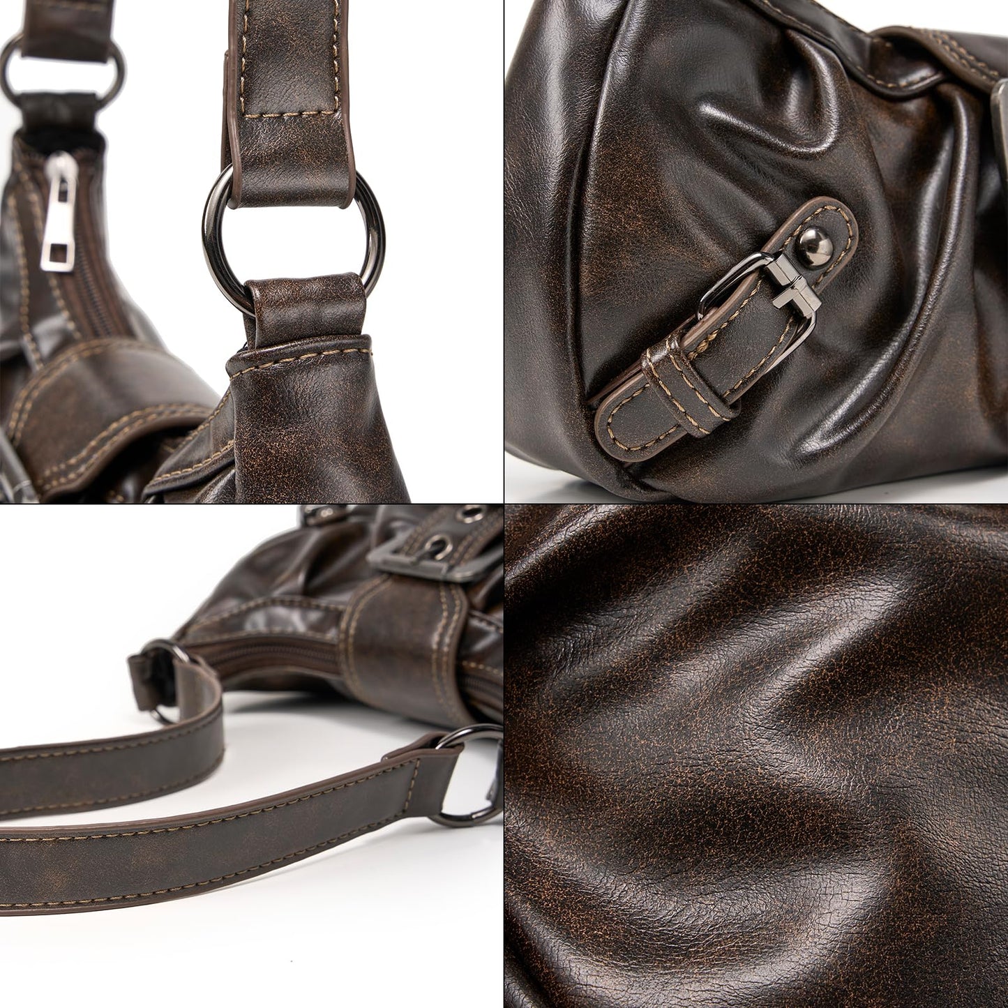 Shoulder Bag for Women Top Handle Handbag Purse Y2K Hobo Clutch Small Punk Purse Trendy, Coffee