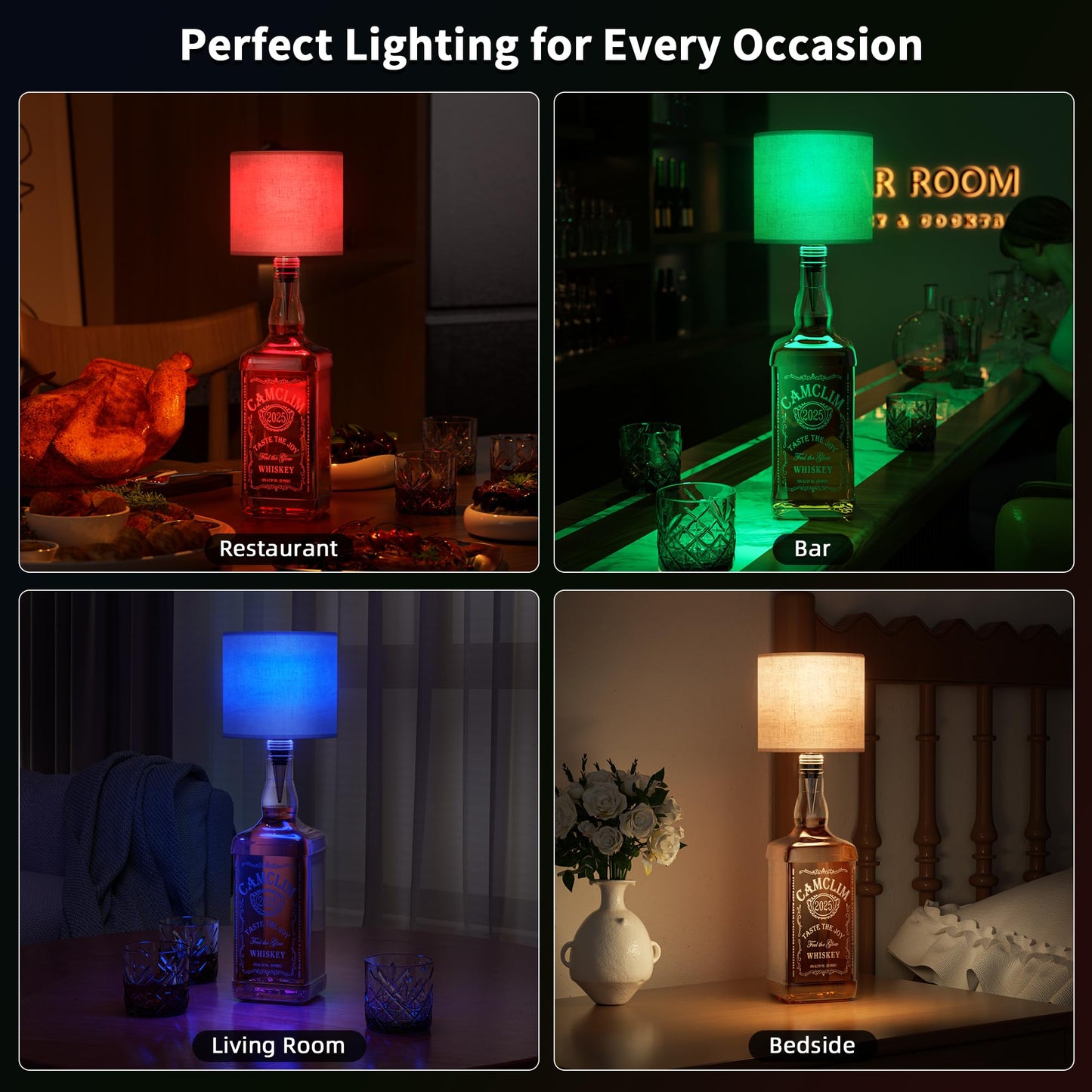 Wireless Wine Bottle Lamp Shade: Liquor Bottle Stopper Light With Remote Control Dimmable Cordless Portable Rechargeable Led Battery Operated Whiskey Bottle Lampshade For Bedside Bedroom Bar Decor