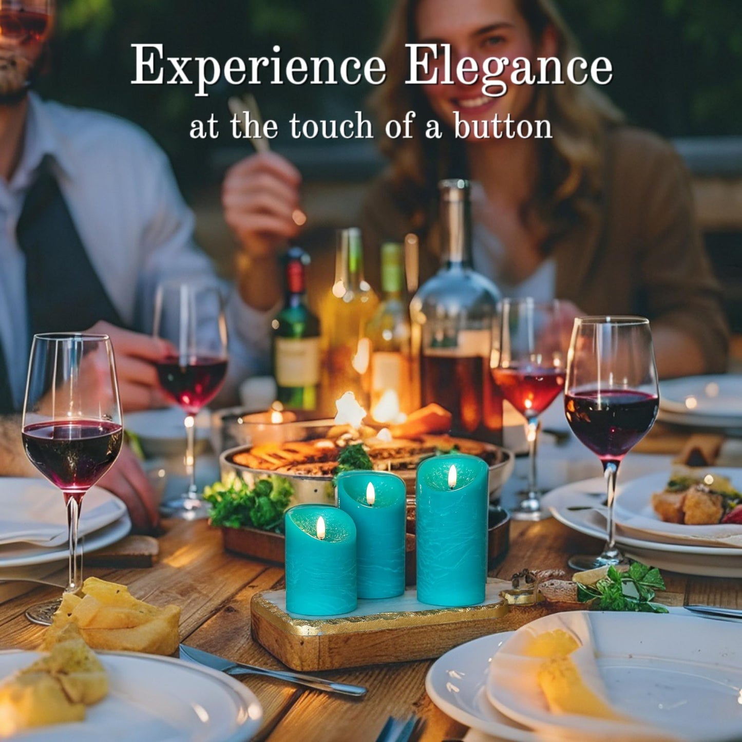 VENTA Flickering Flameless Candles with Remote Control - Led Candles Battery Operated - Battery Operated Candle for Decoration Table, Timer & Dimmer Features, Set - 3Pcs (4",5",6") (Turquoise)