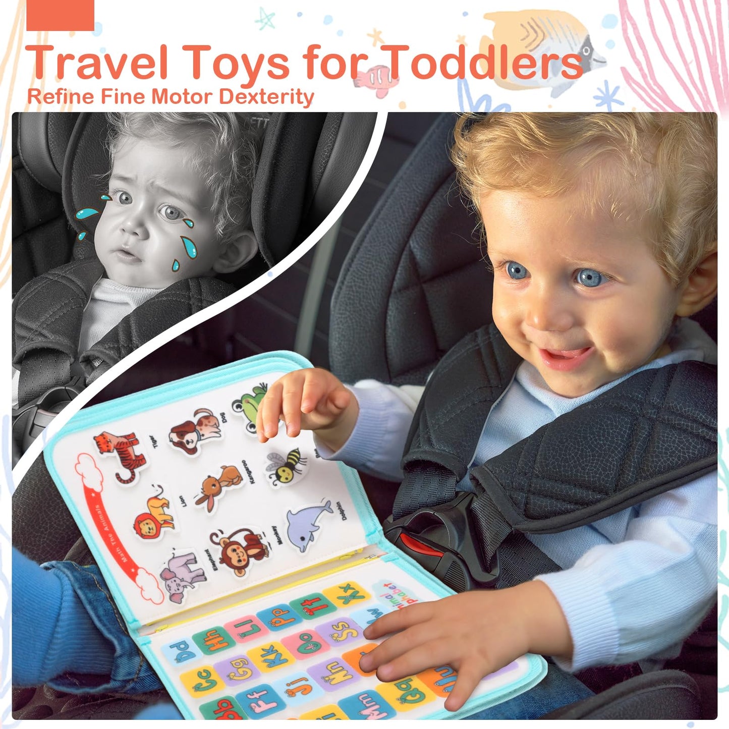 Toddler Busy Board Montessori Toys for Toddlers 1-3 Year Old Educational Activity Book Board Sensory Travel Toys Ages 2-4 Preschool Learning Fine Motor Skills Toy Quiet Book Gift for Kids