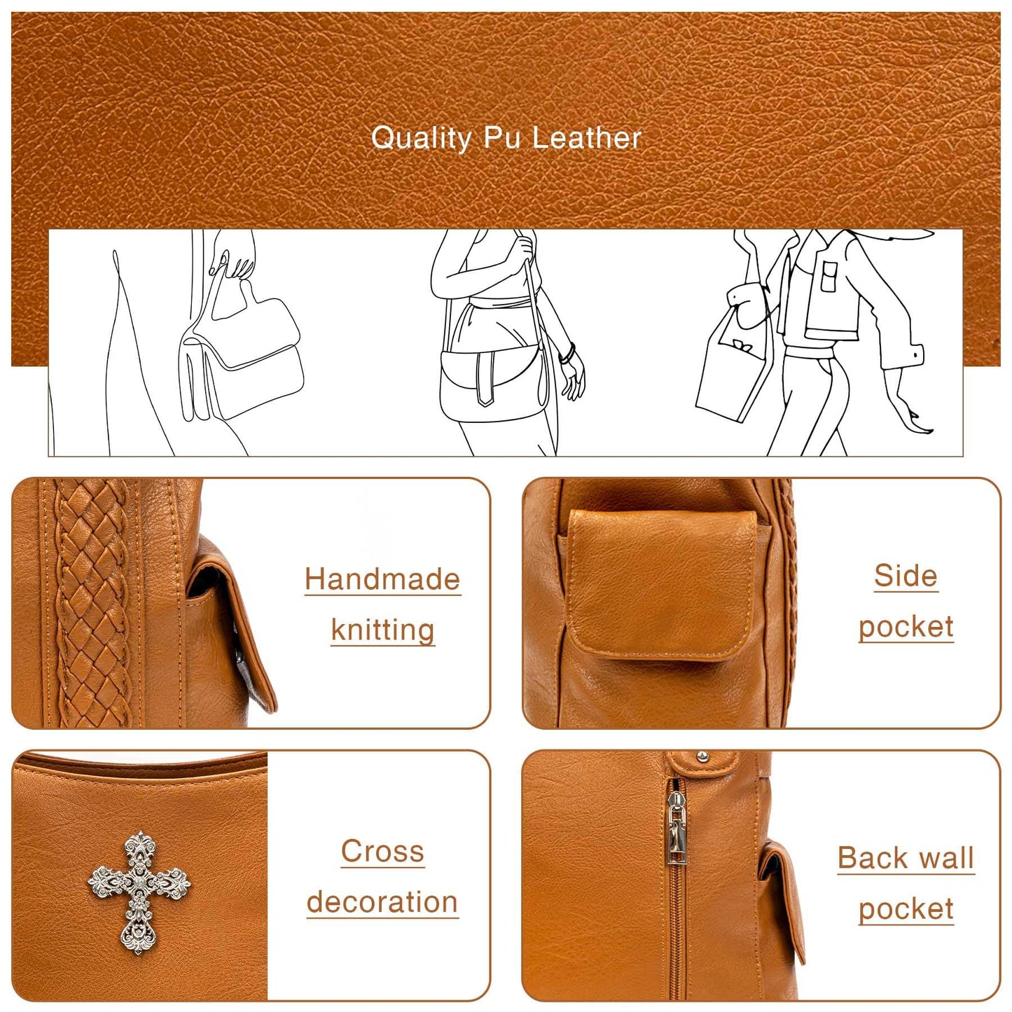 Purses and Handbags for Women Ladies Western Purse Large Hobo Bag Top Handle Handbag with Adjustable Crossbody Strap Vintage (Brown)