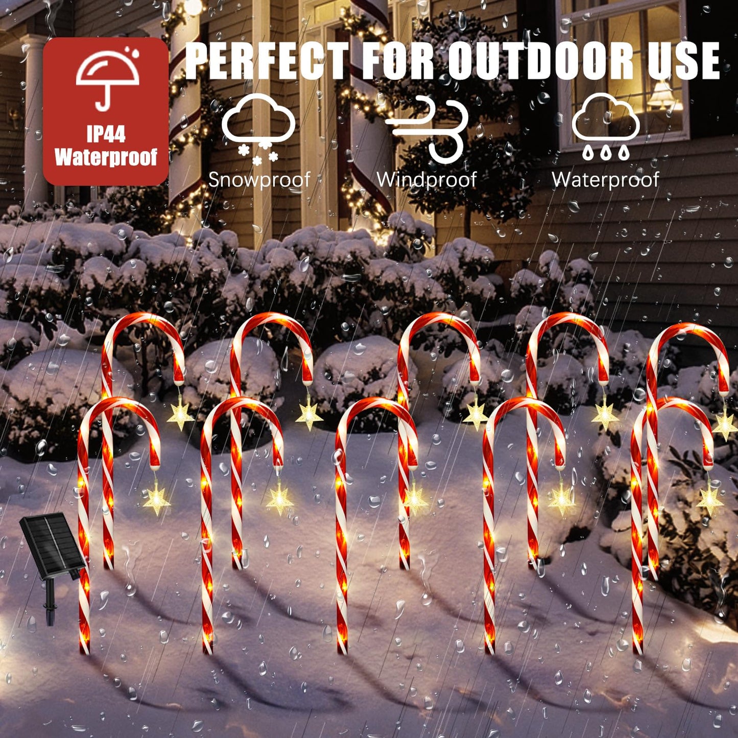 Outdoor Christmas Decorations, 10 Pcs Christmas Candy Cane Lights with Hanging Star, 21'' Solar Pathway Lights with 8 Modes, Waterproof Garden Lights for Outdoor Xmas Patio Yard Walkway Decorations