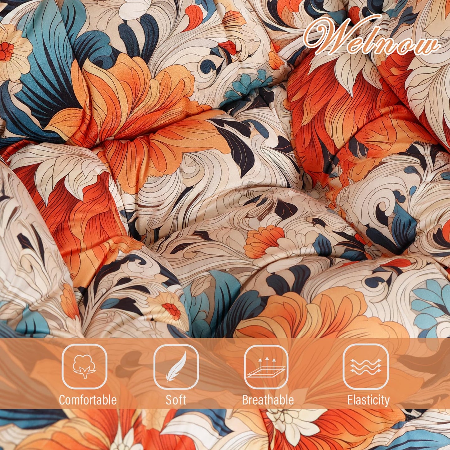 Welnow Lazy Chair with Ottoman, Modern Lounge Accent Chair with Armrests and a Side Pocket, Leisure Sofa Armchair Set, Reading Armchair with Footrest for Small Space, Orange Blue