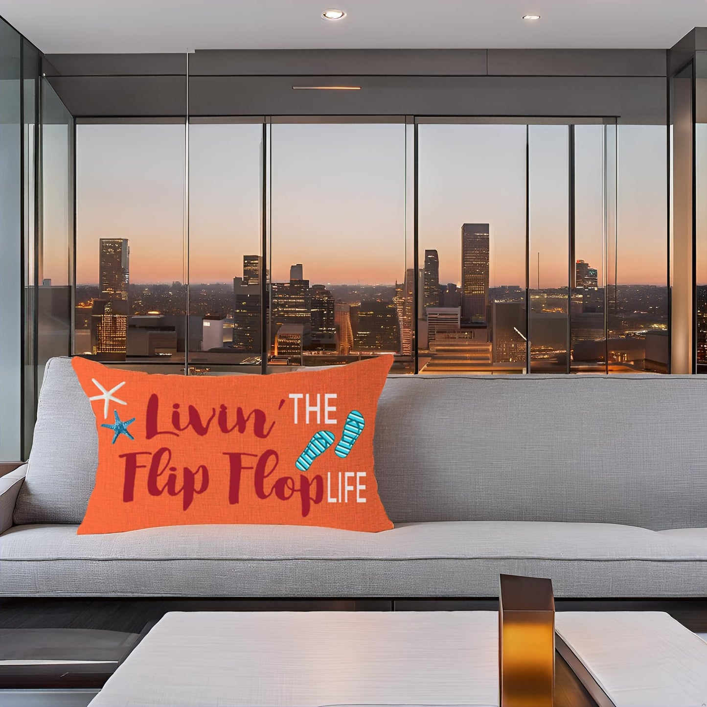 FELENIW Livin' The Flip Flop Life Starfish Shell Fun Quote Gift for Beach Lake Camping Outdoor Throw Pillow Cover Cushion Case Cotton Linen Decorative Lumbar 12x20 inch