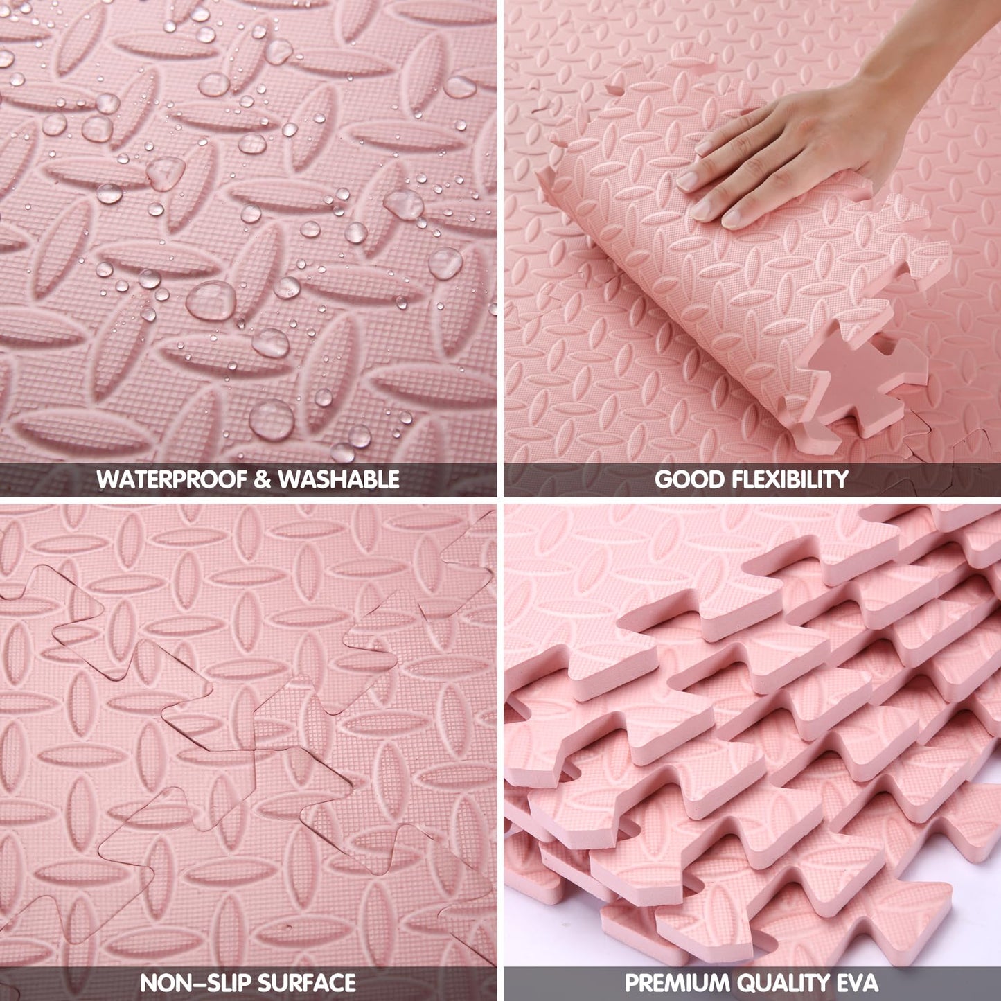 Coolcandy Solid Colored Foam Play Mat, 12"*12" Each Mat丨Non-Toxic Soft Baby Play Mat, 0.4" Thickened Square Interlocking Floor Mats - Toddler Playmat for Playing, Exercise(Loli Pink/16 Tiles)